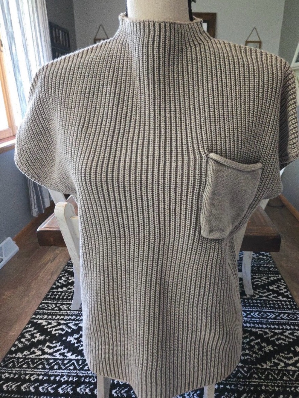 Zenana Outfitters Taupe Ribbed Short-Sleeve Mock Neck Sweater